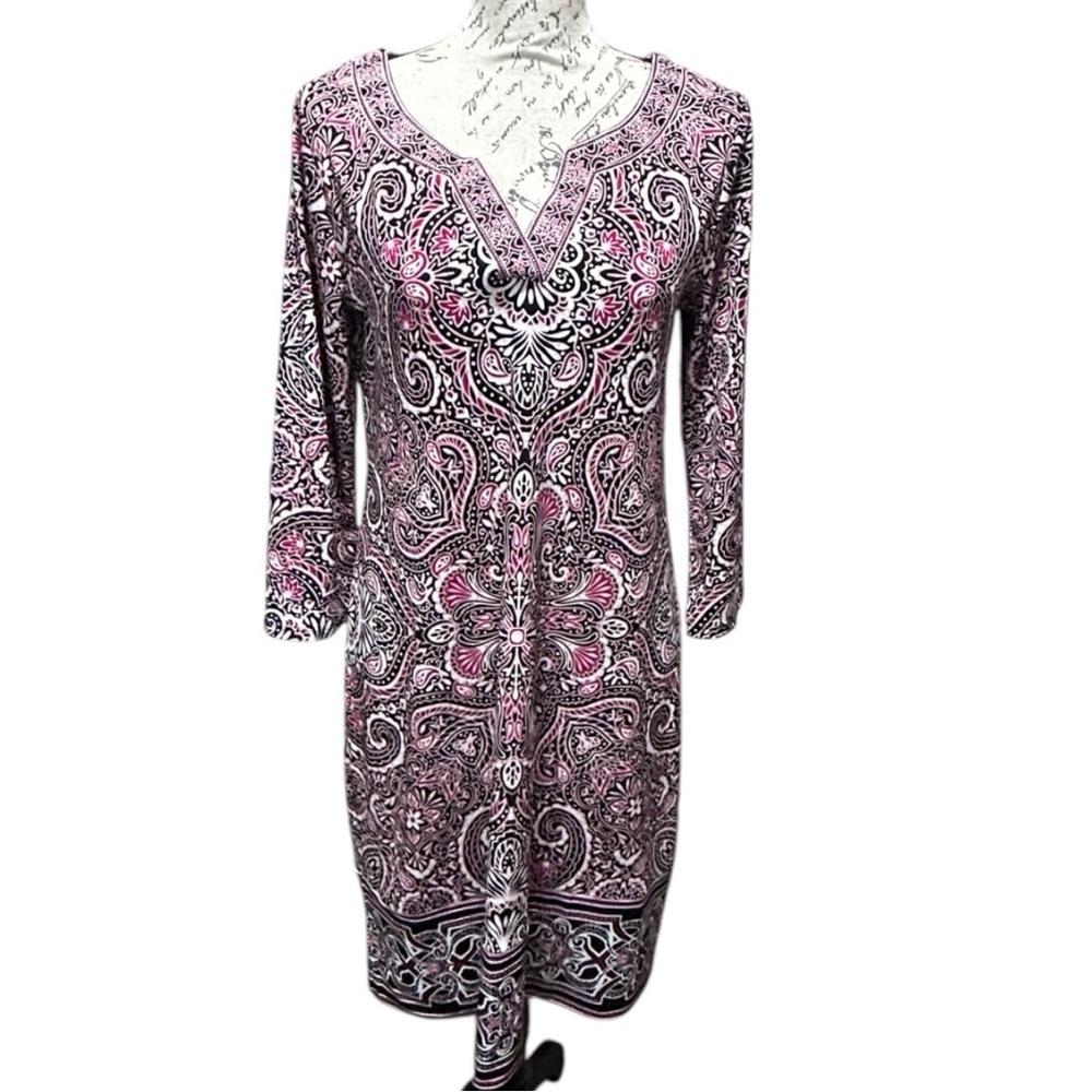 WHBM Pink & Black Floral Swirl Dress Size Medium